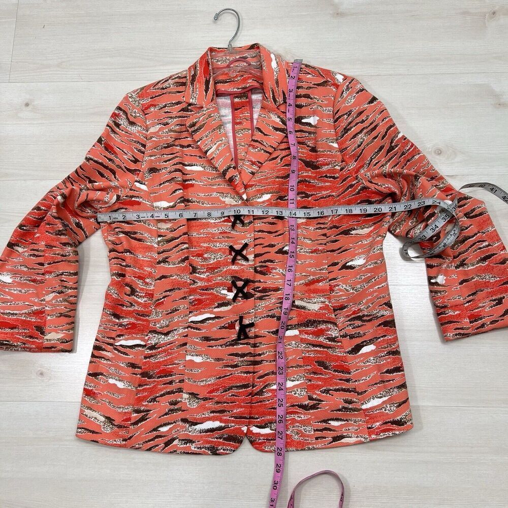 Algo of Switzerland Blazer Jacket Women XL Art To Wear Animal Print Orange Funky - Picture 11 of 13